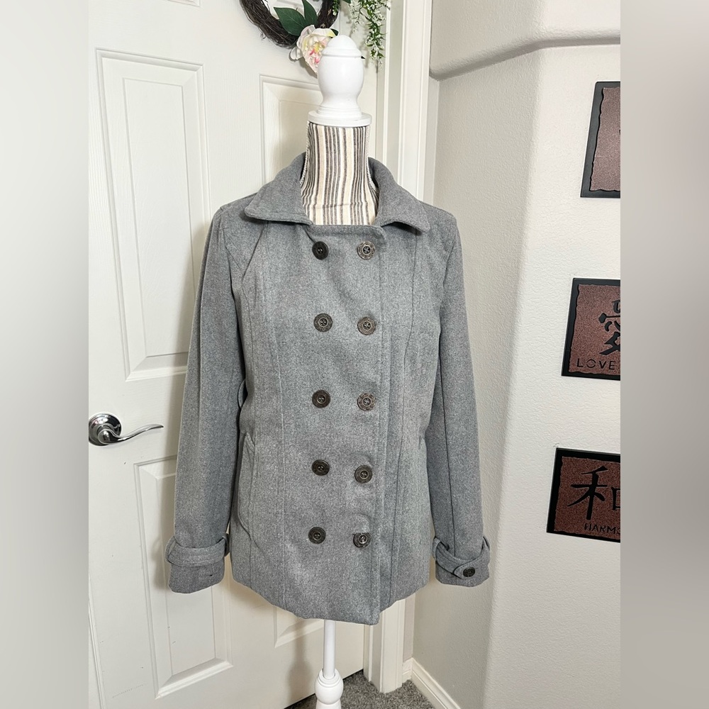 Rue21 Coat Women's Size Small Wool Blend Double Breasted Coat Lined Gray Button